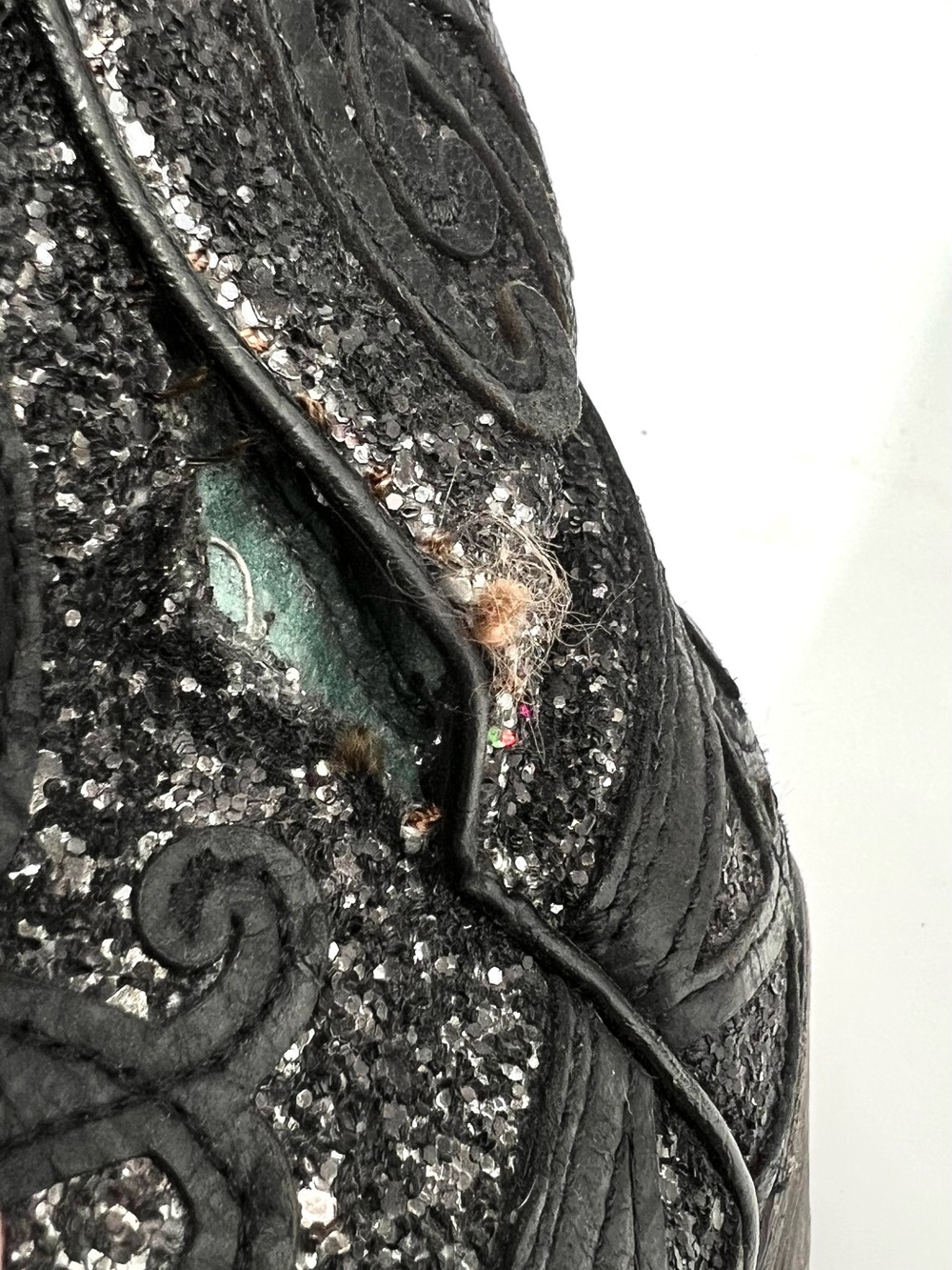FLAWED Corral Ladies Black Leather Glitter Inlay and Studded Western Boots 8.5 M - Picture 8 of 16